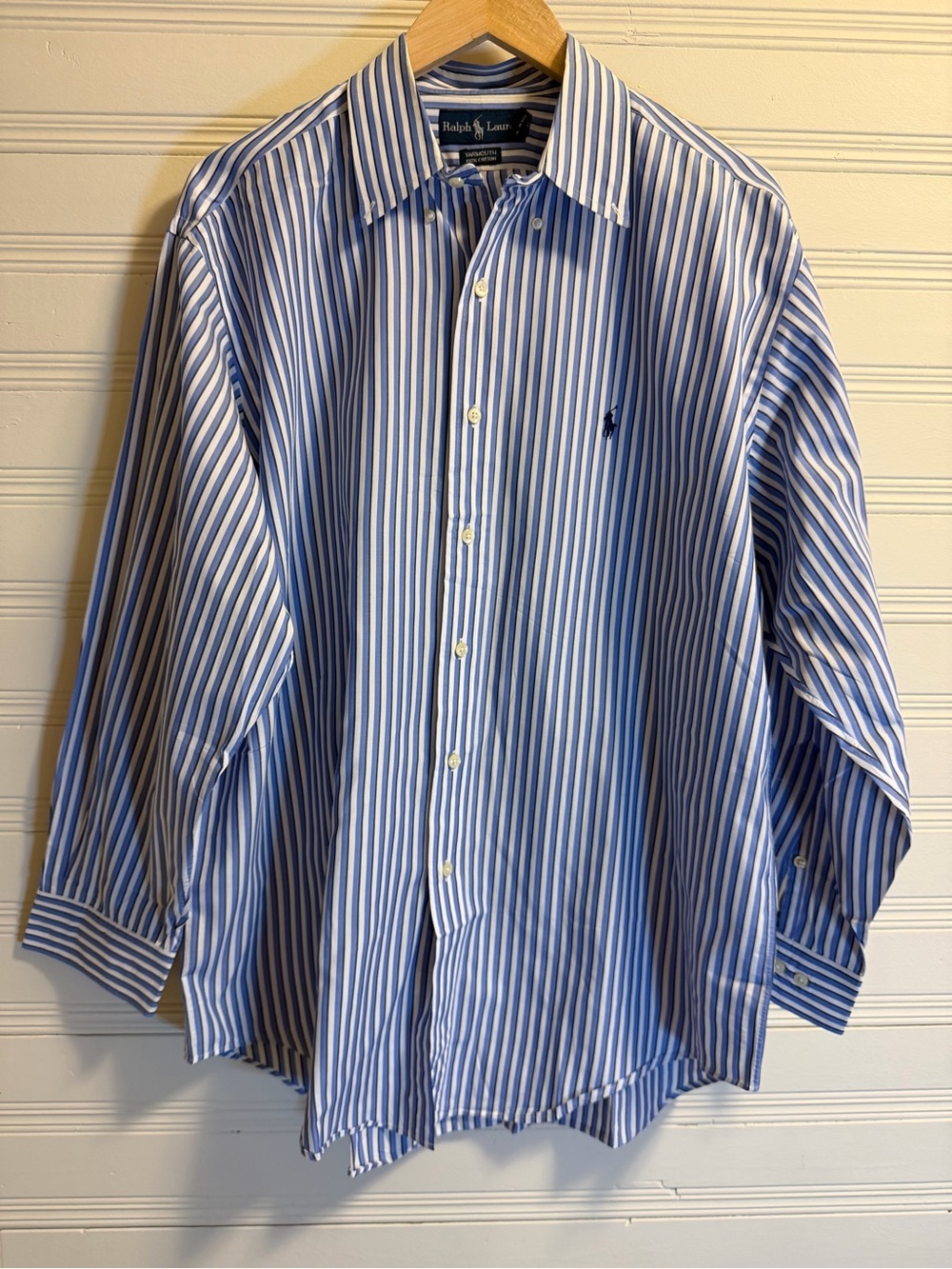 Vintage Ralph Lauren Yarmouth 16.5 32/33 Blue Stripe Cotton Shirt